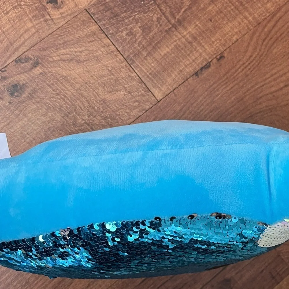 🏷️ Justice girls flip sequin narwhal pillow 2017 plush blue silver 17”x14”